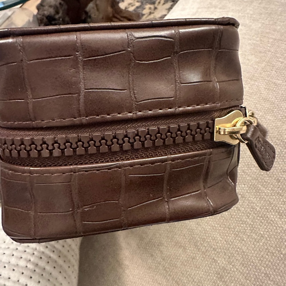 Trish McEvoy Brown Croc-Embossed Cosmetic Bag